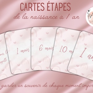 Cartões personalizáveis de marcos de bebê arco-íris com corações rosa - primeiro ano - do nascimento até 1 ano - memórias fotográficas