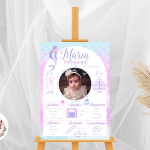 Poster di compleanno personalizzato stampato per la decorazione della parete sirena arcobaleno scaglie di oceano - formato PDF o stampa A4 o A3