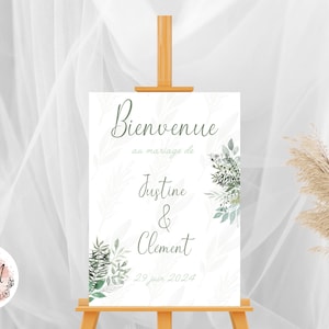 Cartel personalizado de bienvenida a la boda de salvia verde natural impreso para decoración de paredes - formato PDF o impreso A4 o A3
