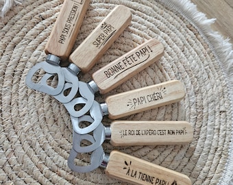 Ouvre-bouteille Personnalisé Pour Grand-père - Gravure Laser Texte - Cadeau Fête Des Pères, Noël, Anniversaire - Acier Inox + Bois