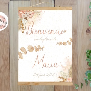 Poster personalizzato di benvenuto per battesimo fiori secchi beige natura mista stampati per decorazione murale - formato PDF o stampa A4 o A3