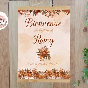 Poster di benvenuto battesimo con fiori in terracotta personalizzati stampati per decorazione murale - formato PDF o stampa A4 o A3