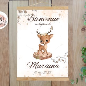 Poster di benvenuto battesimo foresta bambi cervo cerbiatto stampato personalizzato per decorazione murale - formato PDF o stampa A4 o A3