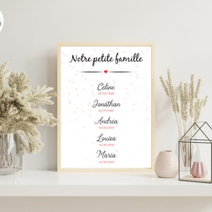 Poster di famiglia, coppia, date, decorazione personalizzata - nome, data di nascita, famiglia, fratellino, sorellina - formato PDF o stampato
