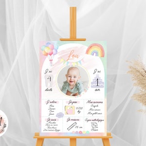 Poster di compleanno personalizzato con palloncini arcobaleno pastello stampato per la decorazione murale - PDF o formato A4 o A3 stampato