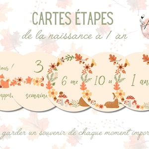 Cartões redondos de marcos para bebês, animais da floresta, natureza, personalizáveis - primeiro ano - do nascimento até 1 ano - memórias fotográficas