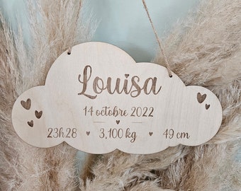 Gepersonaliseerde houten geboortewolk voor slaapkamermuurdecoratie - houten voornaam - geboortecadeau