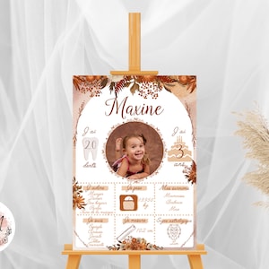 Póster de cumpleaños personalizado con flores secas de terracota impresas en la naturaleza para decoración de paredes - PDF o formato A4 o A3 impreso