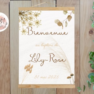 Poster personalizzato di benvenuto per battesimo fiori secchi natura di campagna stampati per decorazione murale - formato PDF o stampa A4 o A3
