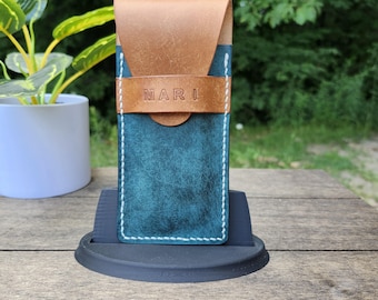 Hand Sewn Leather Fountain Pen Sleeve: Badalassi Pueblo Olmo & Aqua