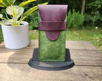 Handmade Leather Pen Case Olive and Violet, Personalized Pen Holder