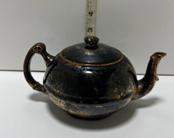 Vintage Single Cup Tea Pot Dark Brown Ceramic