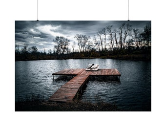 Windswept Serenity at the Private Lake, Nature Canvas Poster Wall Art Home Decor,