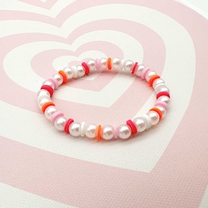 Pearl clay beaded bracelet set, Pearl bracelet, pink, white, orange clay bracelet,  aesthetic clay bracelet, preppy clay bracelet