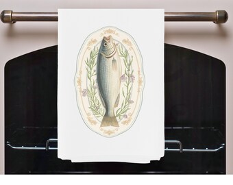 Vintage Fish Illustration Tea Towel | Nautical Coastal Kitchen Decor