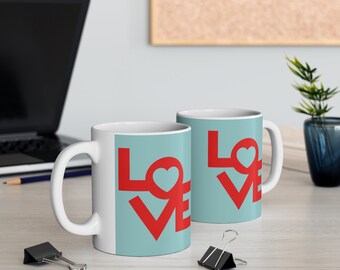 Unique and cute heart design Valentine's Day 11oz Ceramic Mug,   Perfect Valentine gift.   Valentine Mug same design front and back