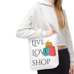 Live Love Shop Tote Bag, Stylish Shopping Tote, Reusable Grocery Bag, Eco-Friendly Gift, Cute Canvas Bag, Shopper, Grocery Bag