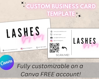 Plantilla de tarjeta de presentación sencilla de Canva / Tarjeta de presentación rosa y negra / Tarjeta de presentación de belleza / Imprimible para pequeñas empresas /