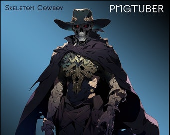 PNGTuber Skeleton Cowboy with 1 Expression - Premade pngtuber Skeleton vtuber model png tuber vtube asset StreamerServices for veadotube