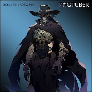 PNGTuber Skeleton Cowboy with 1 Expression - Premade pngtuber Skeleton vtuber model png tuber vtube asset StreamerServices for veadotube