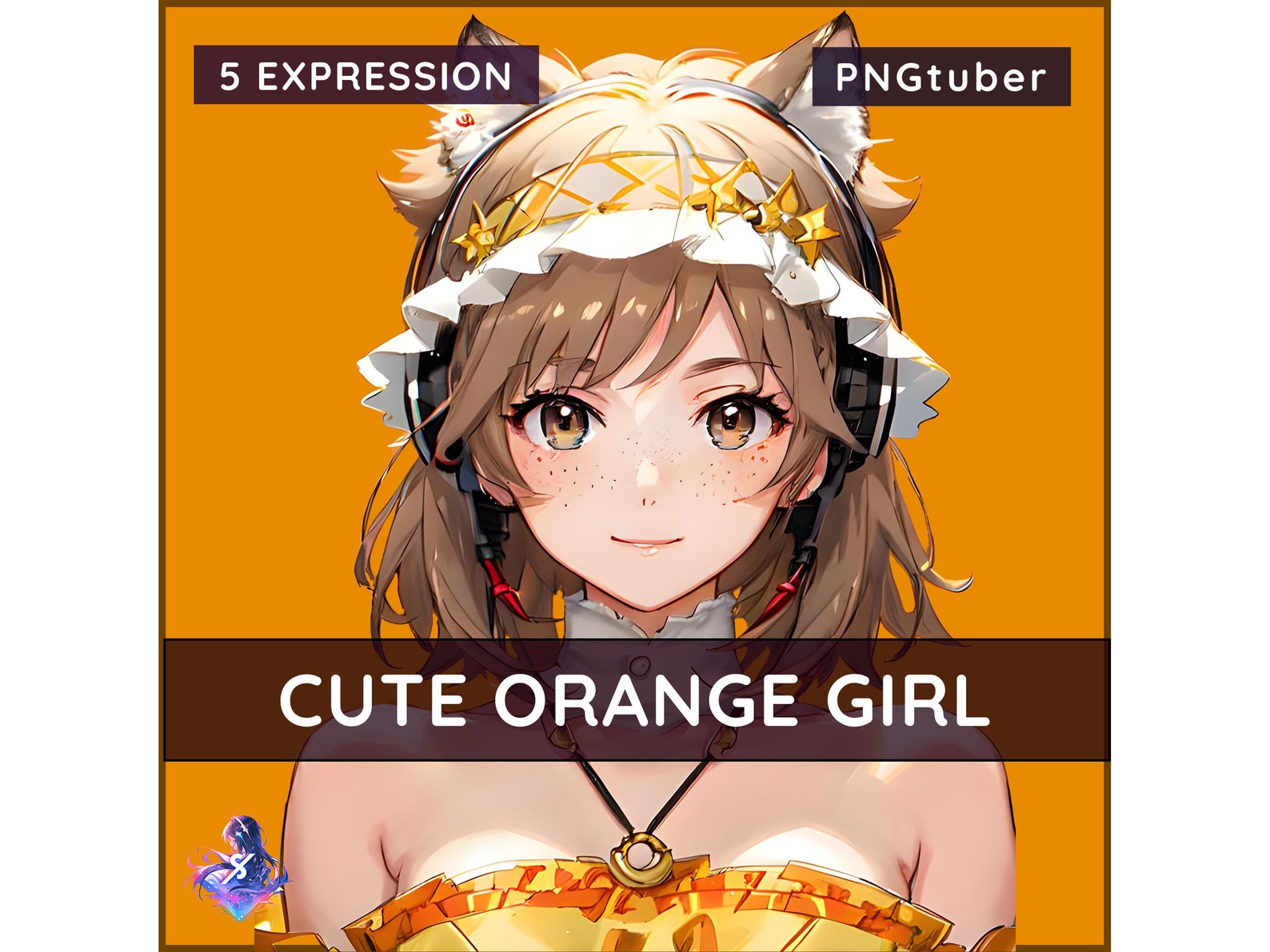 Pngtuber Cute Orange Girl Vtuber 5 Expressions Premade Female Streamer Orange 2d Model Vtuber