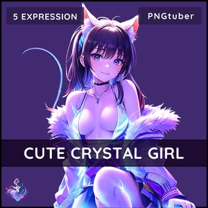 PNGTuber Cute Crystal Cat with 5 Expression, Premade pngtuber Cat vtuber model png tuber vtube asset StreamerServices for veadotube