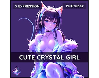 PNGTuber Cute Crystal Cat with 5 Expression, Premade pngtuber Cat vtuber model png tuber vtube asset StreamerServices for veadotube