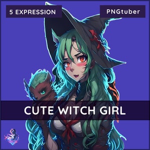 PNGTUBER - Jolie sorcière - Vtuber - 4 Expressions - Préfabriqué - Femme - Streamer - Magique - Modèle 2D VTuber Assets-Veadotube-Twitch-Tiktok