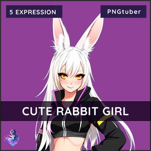 PNGTUBER - Cute bunny girl - Vtuber - 5 expressions - Premade - Streamer - Femme - Modèle 2D VTuber Assets - Veadotube - Twitch - Tiktok