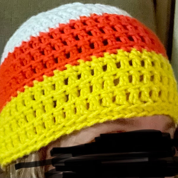 Crochet candy corn beanie