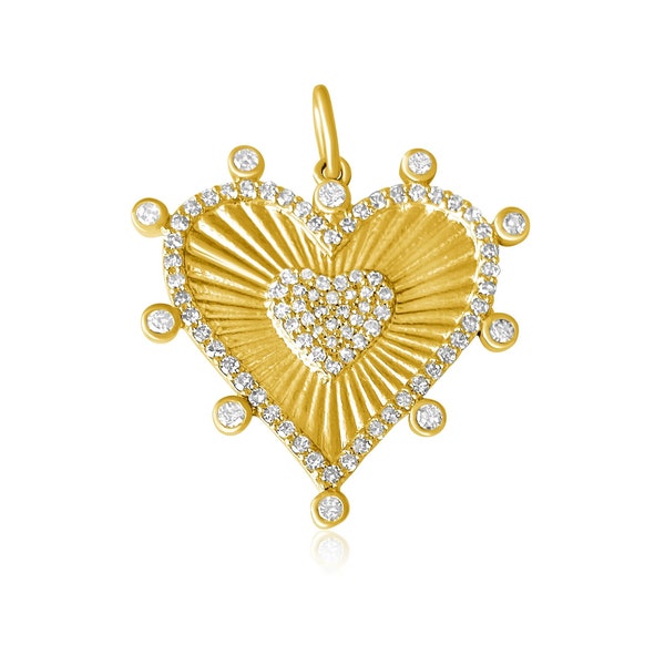 Gecanneleerde hart charme 925 zilveren stralende hart hanger massief goud gecanneleerde hart charme ketting Spiked gecanneleerde hart charme ketting