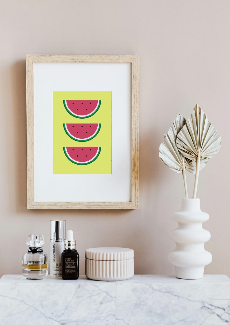 Watermelon slices Art Print Aesthetic Poster Decor Colorful Wall Decoration Printable illustration Digital Download zdjęcie 1