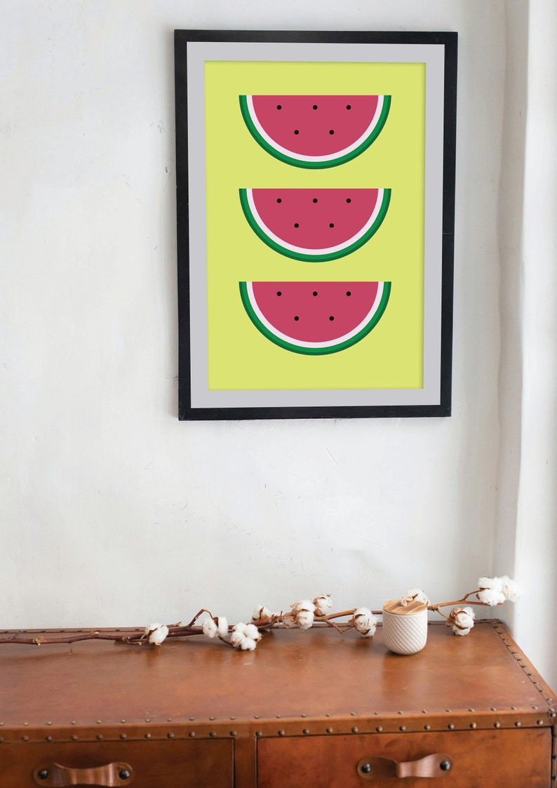 Watermelon slices Art Print Aesthetic Poster Decor Colorful Wall Decoration Printable illustration Digital Download zdjęcie 2