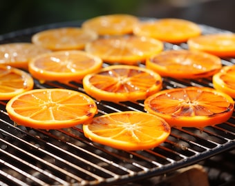 Rodajas de naranja orgánica ahumada, guarnición tradicional, mixología de cócteles ahumados, cócteles artesanales, naranja deshidratada, 8 piezas