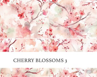 Cherry Blossoms 3 | Digital Seamless Pattern, Tiling Pattern, Wallpaper | Boho, Floral, Watercolor | For Commercial Use