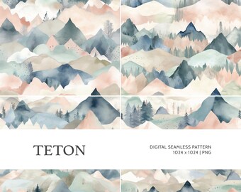 Teton | Digital Seamless Pattern, Tiling Pattern, Wallpaper | Boho, Floral, Watercolor | For Commercial Use