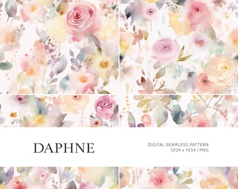Daphne | Digital Seamless Pattern, Tiling Pattern, Wallpaper | Boho, Floral, Watercolor | For Commercial Use