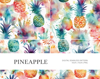 Pineapple | Digital Seamless Pattern, Tiling Pattern, Wallpaper | Boho, Floral, Watercolor | For Commercial Use