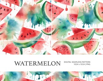 Watermelon | Digital Seamless Pattern, Tiling Pattern, Wallpaper | Boho, Floral, Watercolor | For Commercial Use