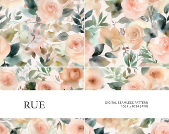 Rue | Digital Seamless Pattern, Tiling Pattern, Wallpaper | Boho, Floral, Watercolor | For Commercial Use