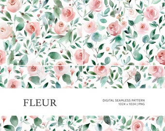 Fleur | Digital Seamless Pattern, Tiling Pattern, Wallpaper | Boho, Floral, Watercolor | For Commercial Use