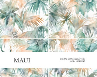 Maui | Digital Seamless Pattern, Tiling Pattern, Wallpaper | Boho, Floral, Watercolor | For Commercial Use
