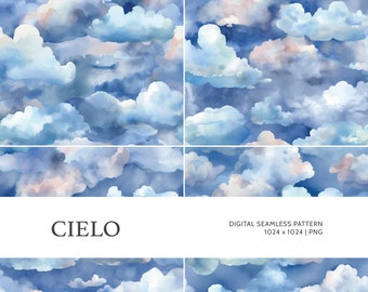 Cielo | Digital Seamless Pattern, Tiling Pattern, Wallpaper | Boho, Floral, Watercolor | For Commercial Use