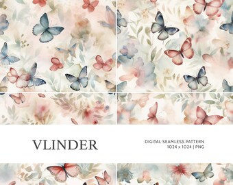 Vlinder | Digital Seamless Pattern, Tiling Pattern, Wallpaper | Boho, Floral, Watercolor | For Commercial Use