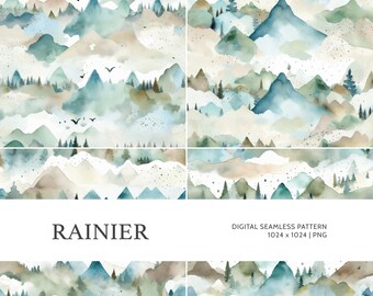 Rainier | Digital Seamless Pattern, Tiling Pattern, Wallpaper | Boho, Floral, Watercolor | For Commercial Use