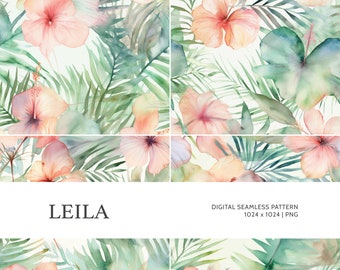 Leila | Digital Seamless Pattern, Tiling Pattern, Wallpaper | Boho, Floral, Watercolor | For Commercial Use