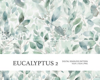 Eucalyptus 2 | Digital Seamless Pattern, Tiling Pattern, Wallpaper | Boho, Floral, Watercolor | For Commercial Use