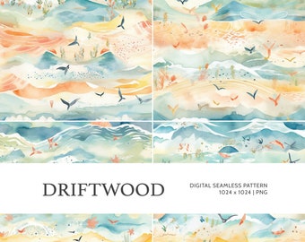 Driftwood | Digital Seamless Pattern, Tiling Pattern, Wallpaper | Boho, Floral, Watercolor | For Commercial Use