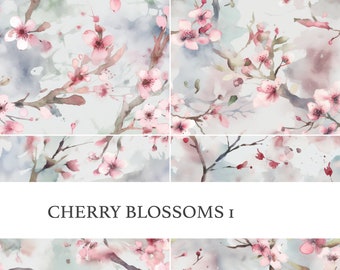 Cherry Blossoms 1 | Digital Seamless Pattern, Tiling Pattern, Wallpaper | Boho, Floral, Watercolor | For Commercial Use