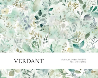 Verdant | Digital Seamless Pattern, Tiling Pattern, Wallpaper | Boho, Floral, Watercolor | For Commercial Use